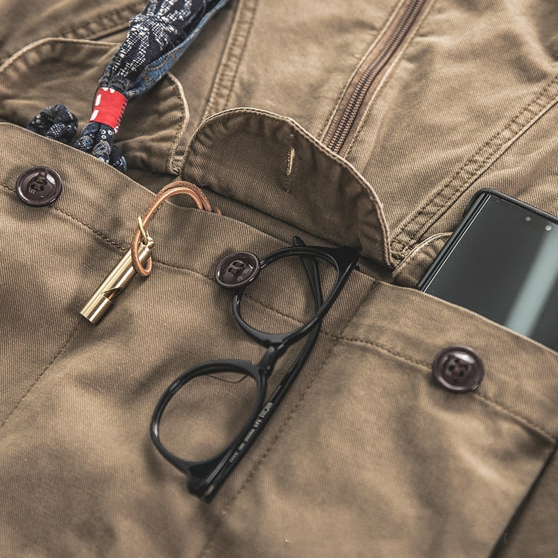 Unisex Washed-look Multi Pocket Hoodie Outdoor Recreation Cotton Jacket / Coat