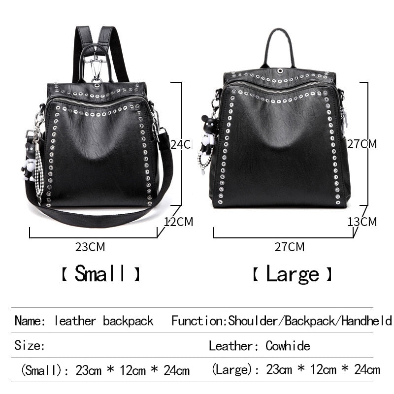 Women's Genuine Leather Backpack With Rivets