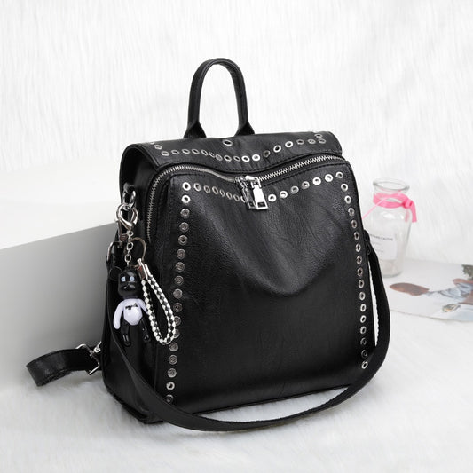 Women's Genuine Leather Backpack With Rivets