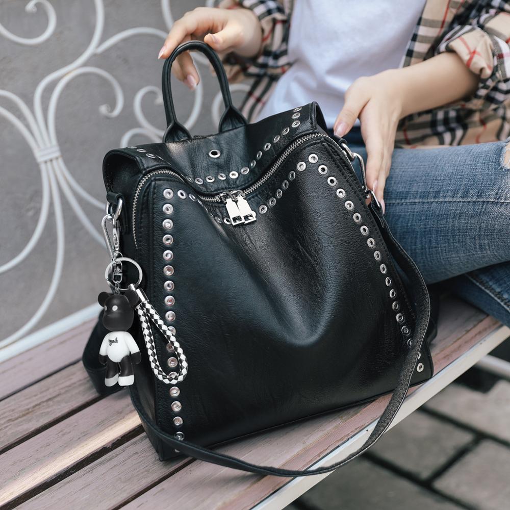 Women's Genuine Leather Backpack With Rivets