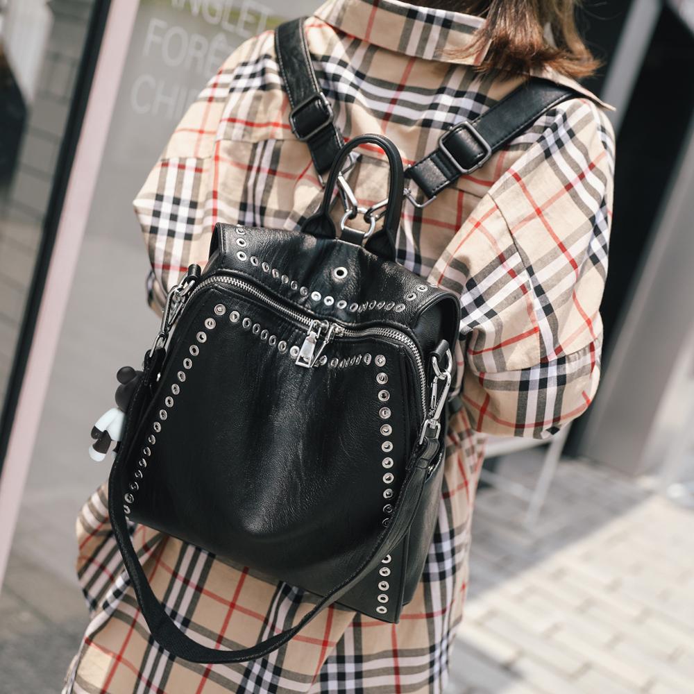 Women's Genuine Leather Backpack With Rivets