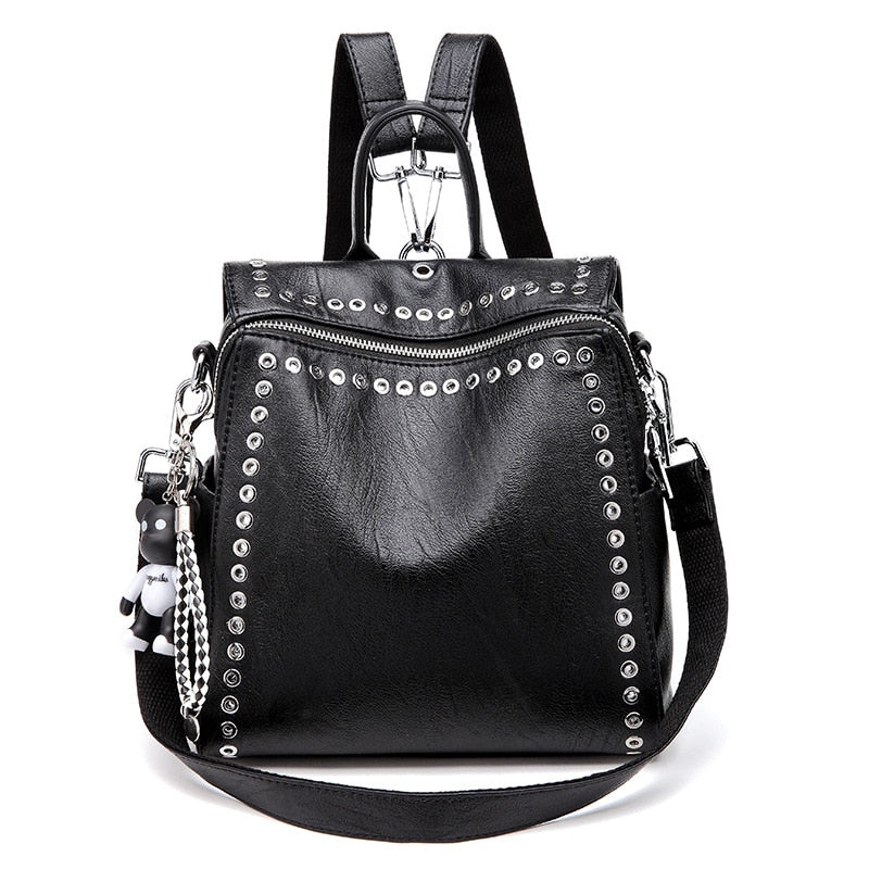 Women's Genuine Leather Backpack With Rivets