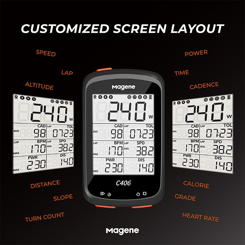 Magene C406 Smart  Bicycle / Cycling Data Map and Speedometer, Odometer, Stopwatch