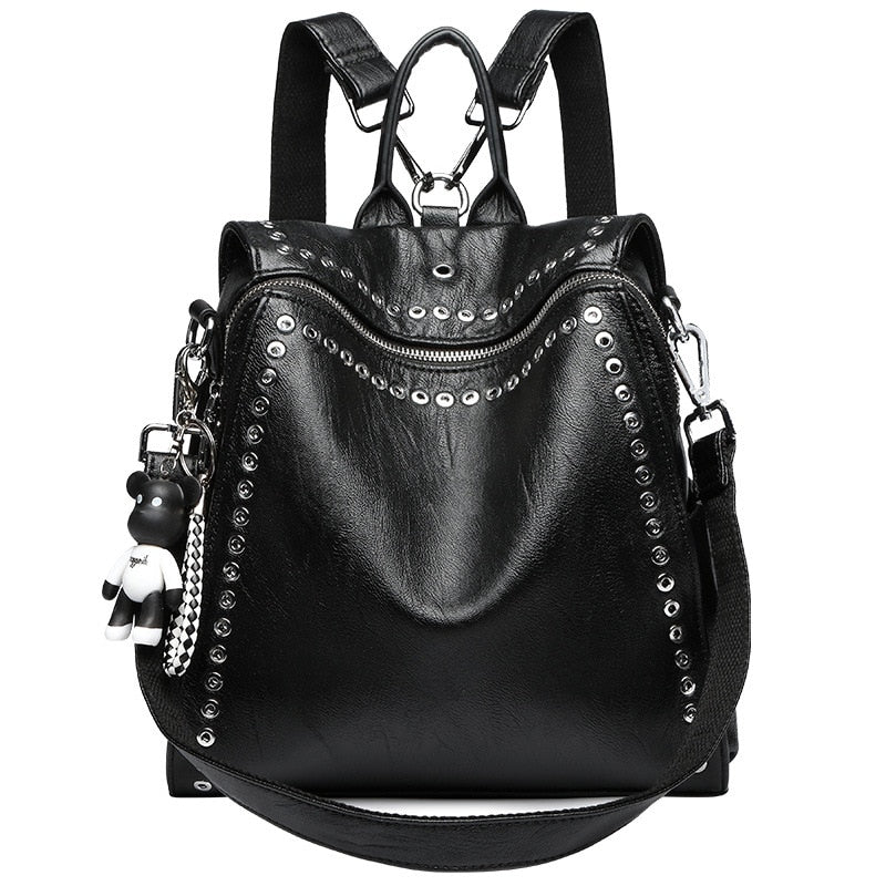 Women's Genuine Leather Backpack With Rivets