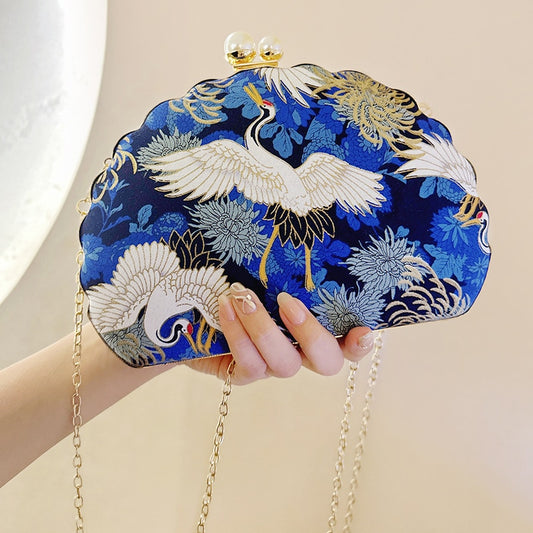 Oriental Mythological Stork Embroidered Evening Party Bag