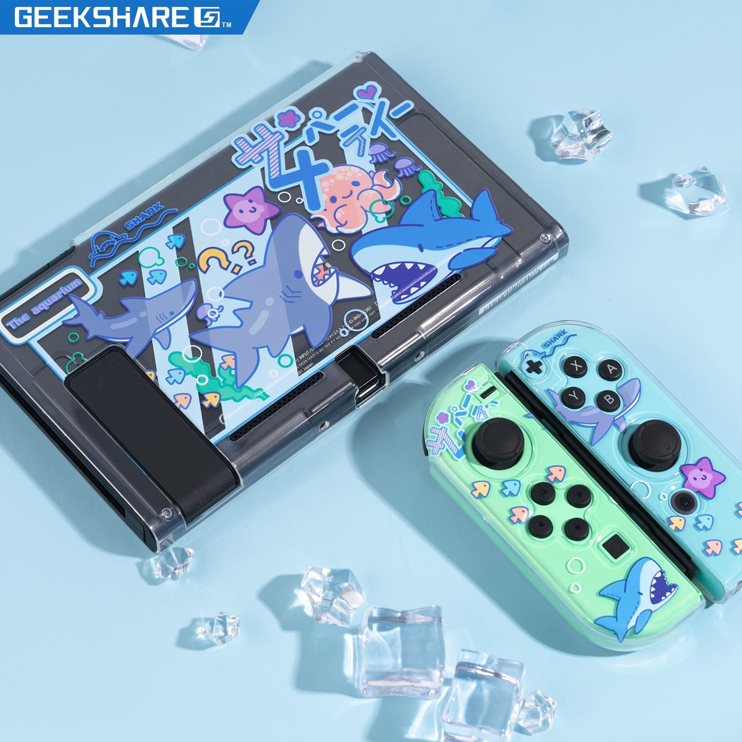 GeekShare Nintendo Switch Shell Cute Shark Party TPU Soft Full Cover Case Joy Con