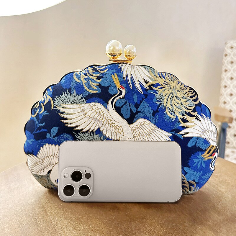Oriental Mythological Stork Embroidered Evening Party Bag