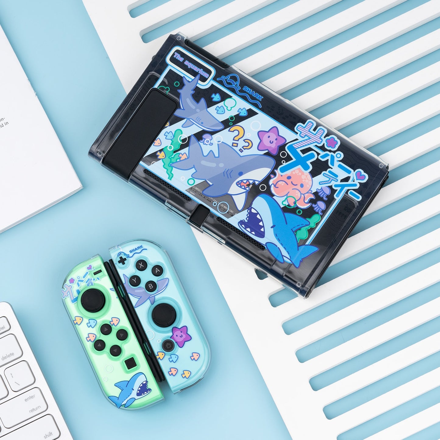 GeekShare Nintendo Switch Shell Cute Shark Party TPU Soft Full Cover Case Joy Con