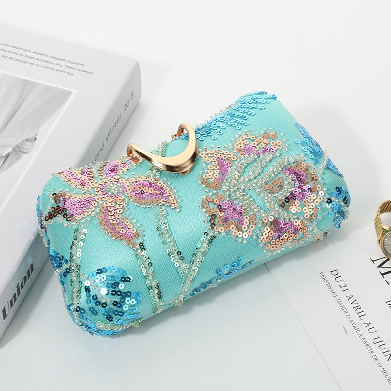 Turquoise Floral Sequence Evening / Party Purse