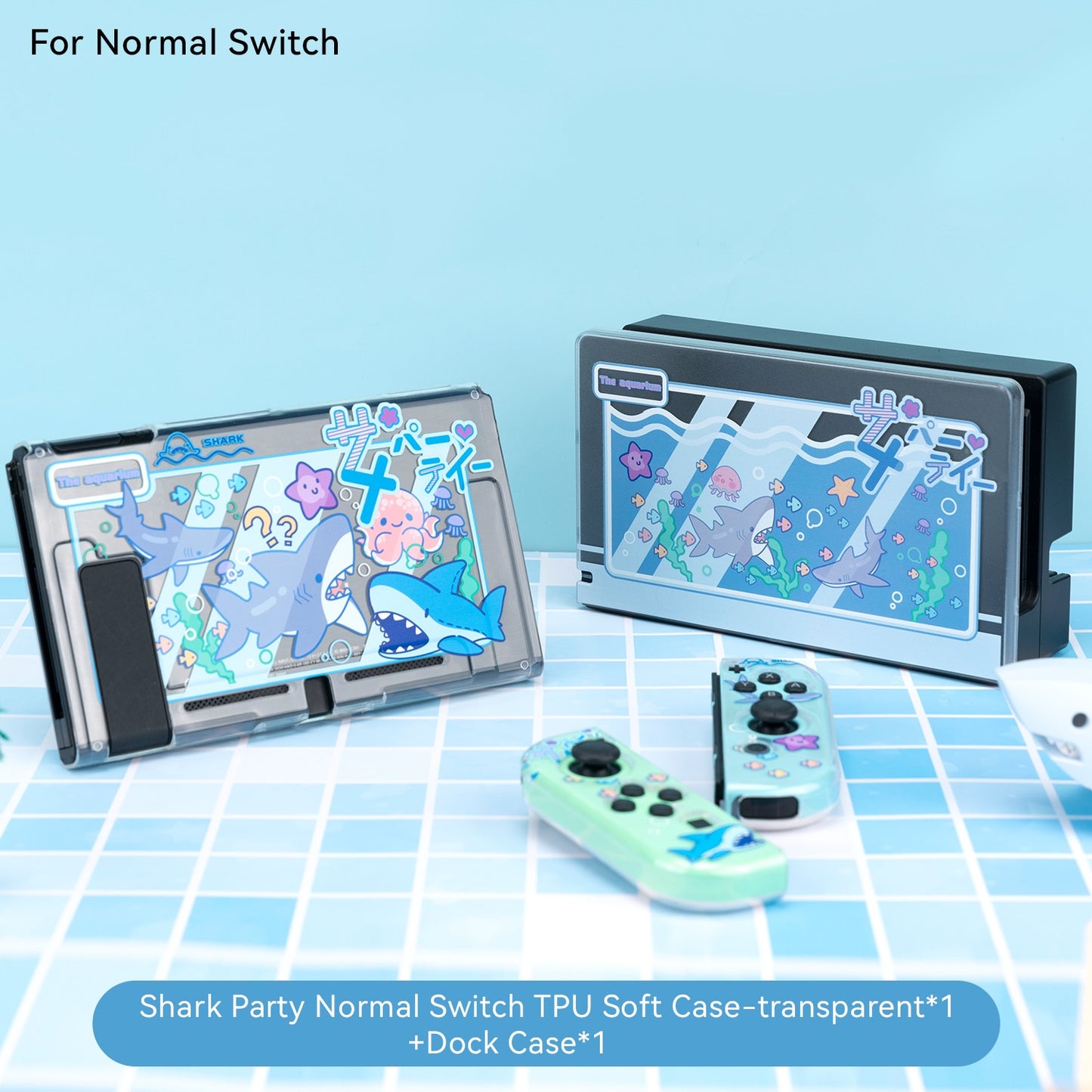 GeekShare Nintendo Switch Shell Cute Shark Party TPU Soft Full Cover Case Joy Con