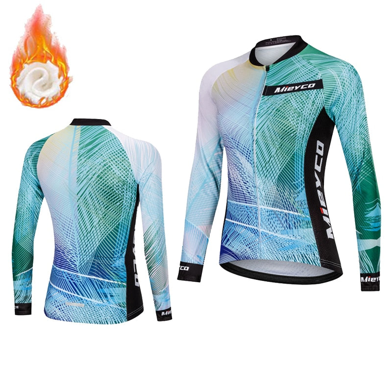 Women's Fleece Cycling Jersey Set for Winter with Gel Pads on Pants
