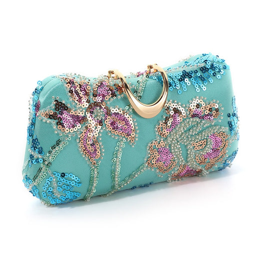 Turquoise Floral Sequence Evening / Party Purse