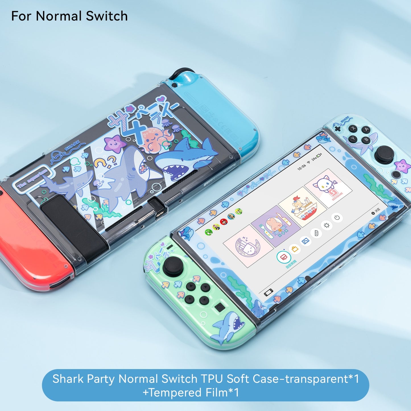 GeekShare Nintendo Switch Shell Cute Shark Party TPU Soft Full Cover Case Joy Con