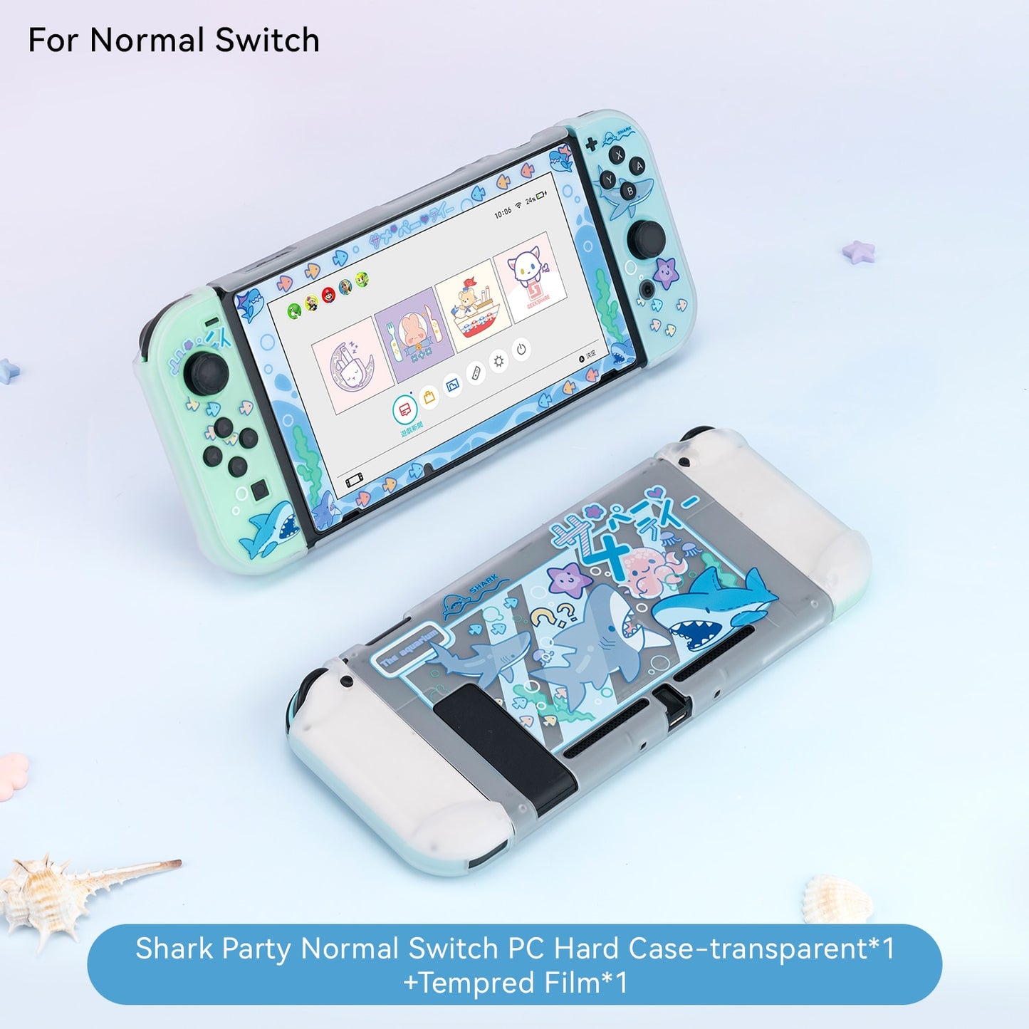 GeekShare Nintendo Switch Shell Cute Shark Party TPU Soft Full Cover Case Joy Con