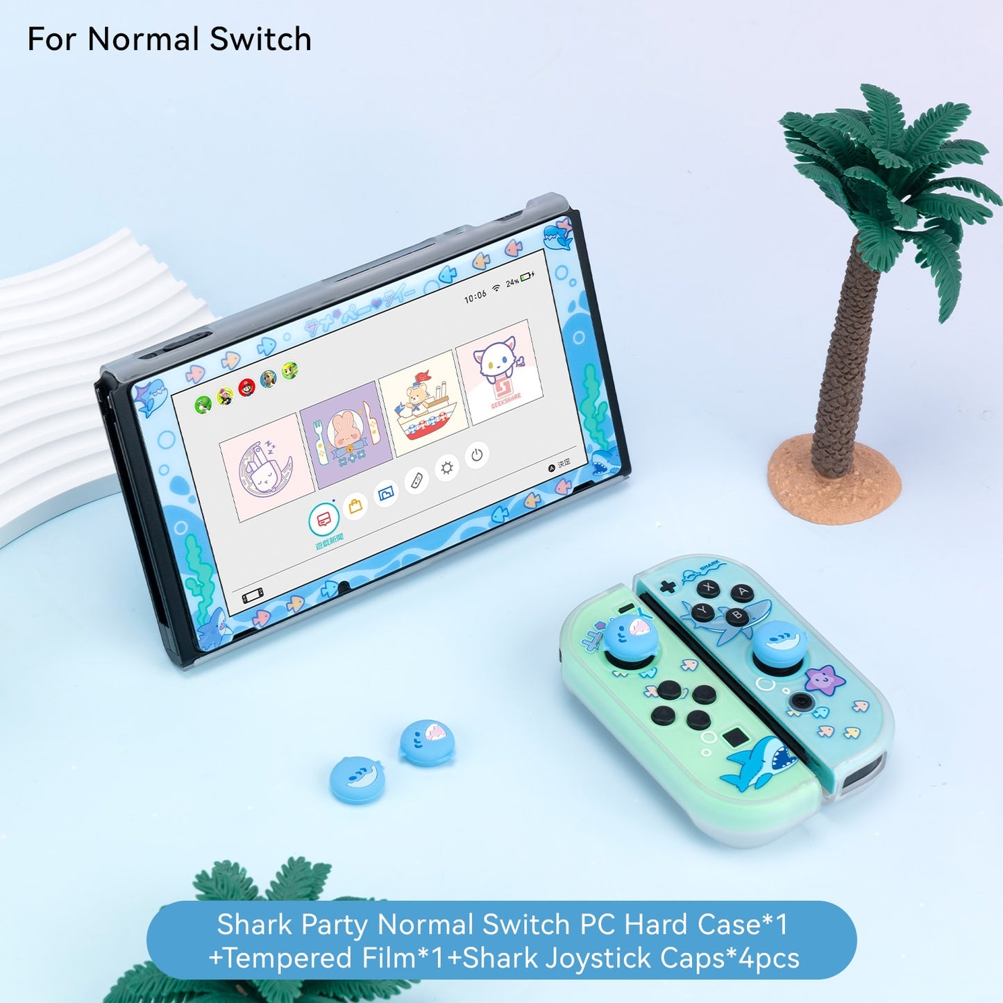 GeekShare Nintendo Switch Shell Cute Shark Party TPU Soft Full Cover Case Joy Con