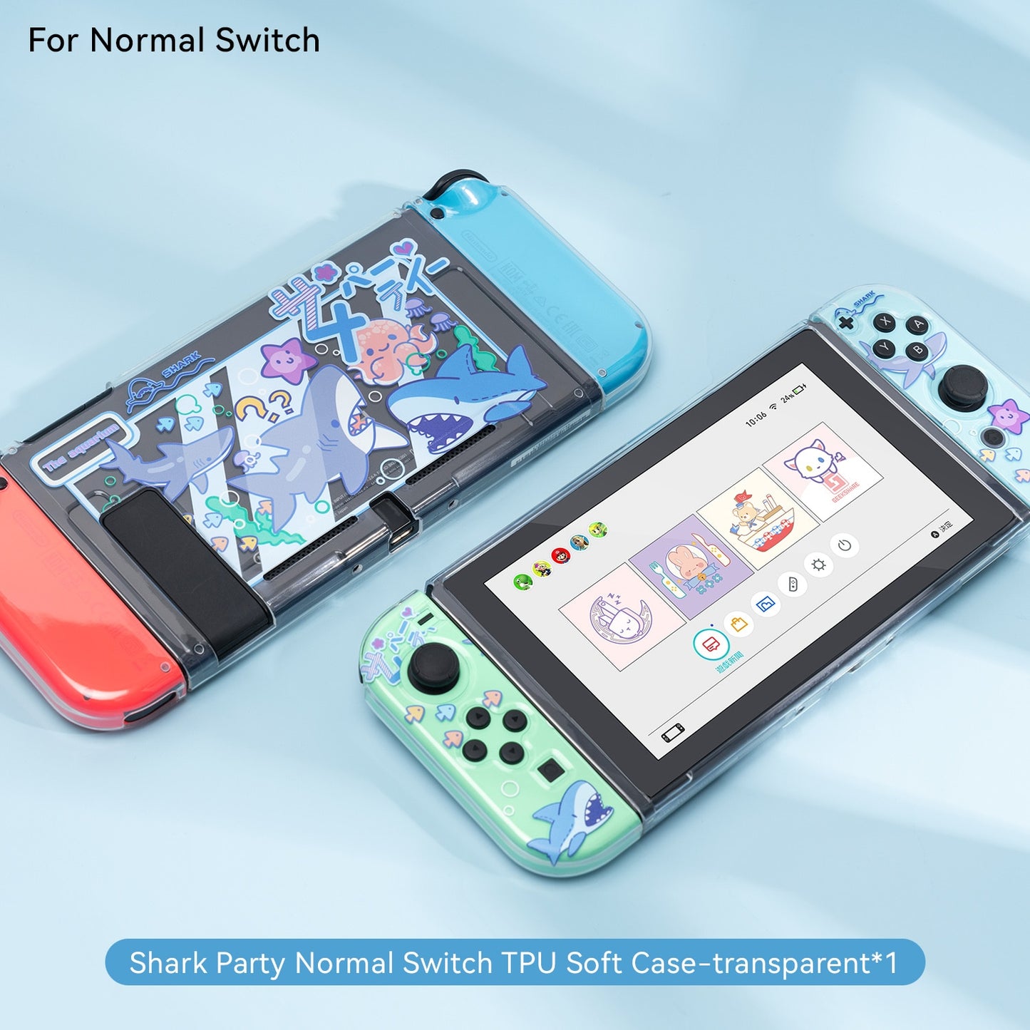 GeekShare Nintendo Switch Shell Cute Shark Party TPU Soft Full Cover Case Joy Con